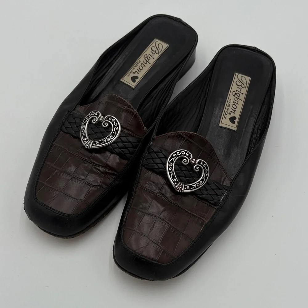 Brighton Women's Jasper Black and Brown Flats Loafers with Heart Detail